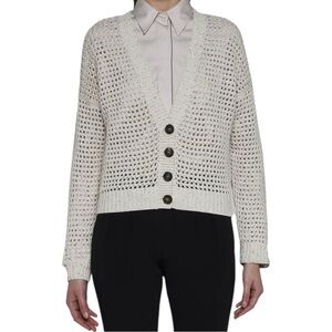 JOIE Crochet cotton knit pale gray sweater button cardigan slouchy Sz XL